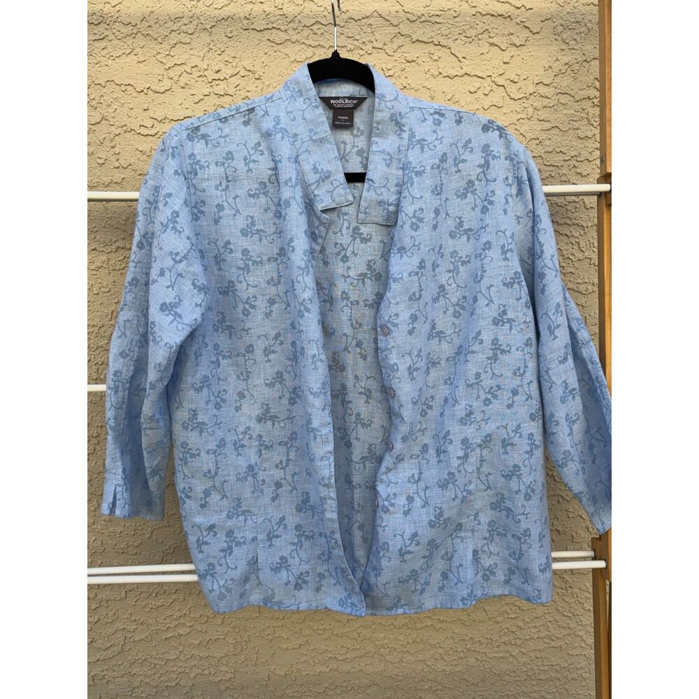 Vintage Woolrich Button-Down Shirt Grandma Core Classic Summer Linen Chambray